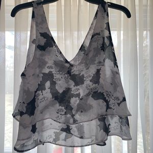 ❌SOLD❌Sheer Black and White Floral Crop Top